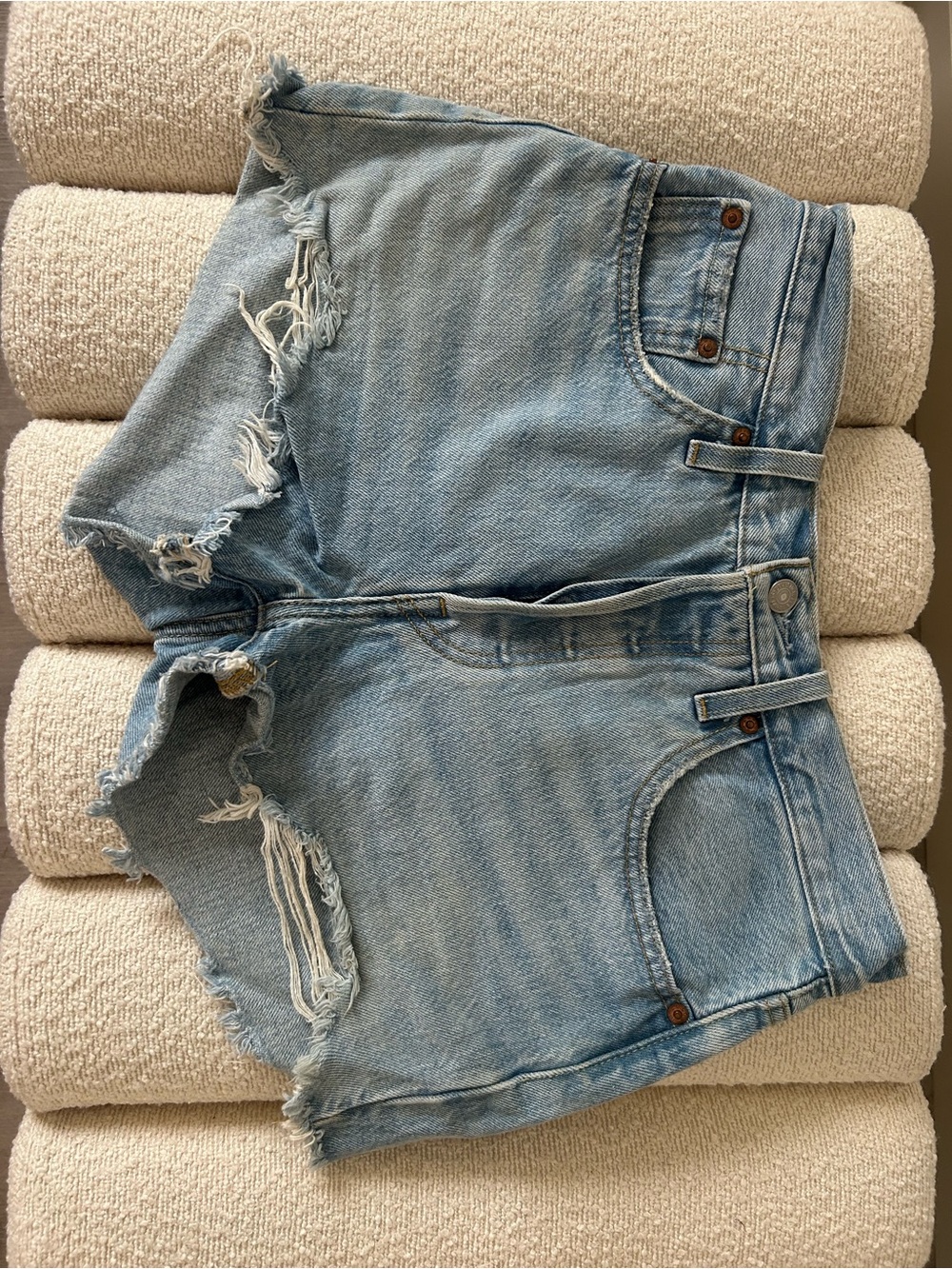 Levi’s Blue Distressed Denim Shorts - Women's Casual Cutoffs size 27
